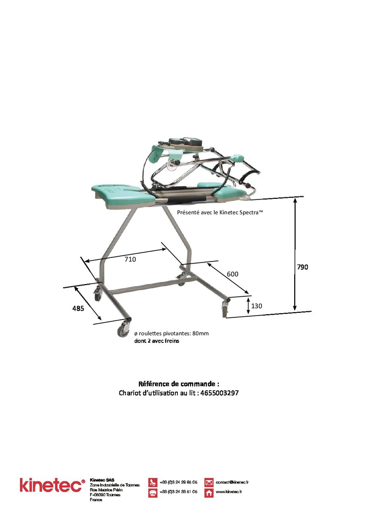 Dimensions chariot d'utilisation au lit_ Atrhromoteur Kinetec Genou