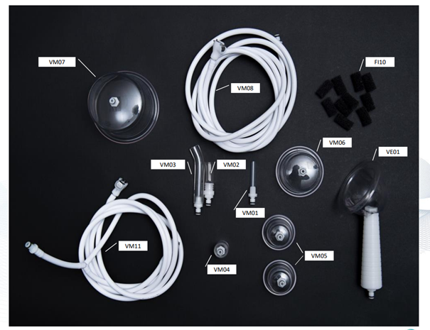 Kit accessoires complet PN33H pour  Vacuodermie TV12,TV6K,TV20,TV10 Eureduc